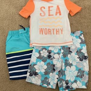 Boys swim shorts and rash guard top